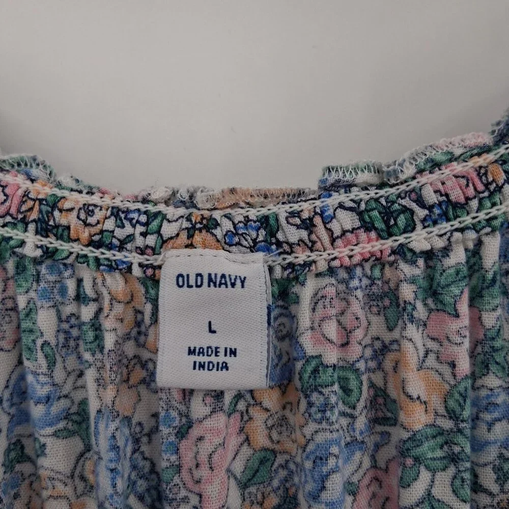 Old Navy Floral Smocked Midi Dress Size Large Milkmaid Peasant Cottagecore Ditzy - Picture 7 of 12